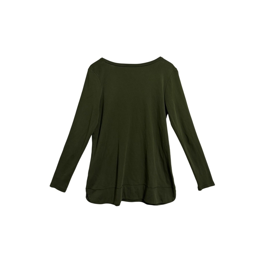J. Jill Perfect Pima Long Sleeve V-Neck T-Shirt Olive Green XS Cotton Top - Picture 7 of 9